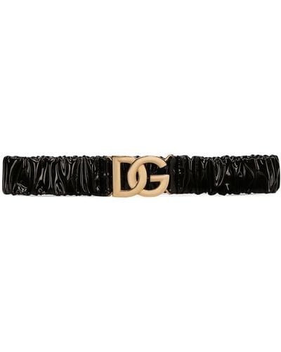 Dolce & Gabbana Dg-logo Patent Leather Belt - Black