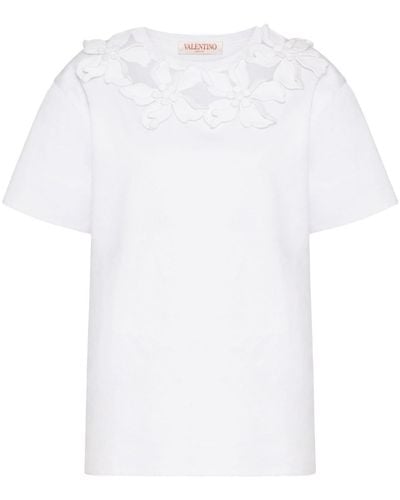 Valentino Garavani Floral-appliqué Cotton T-shirt - White