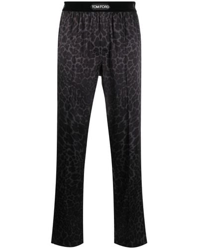 Tom Ford Leopard-print Silk-blend Trousers - Black