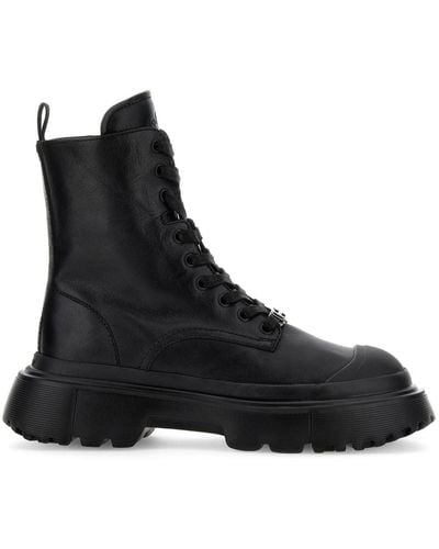 Hogan Anfibio Leather Lace-up Boots - Black