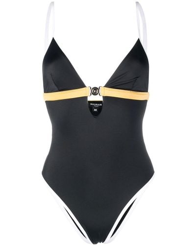 Balmain Colour-block Fitted Swimsuit - Black