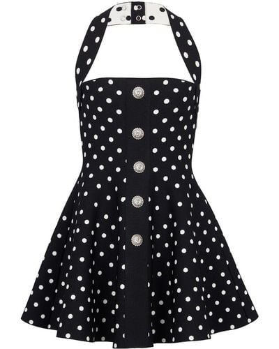 Balmain Polka-dot Halterneck Mini Dress - Black