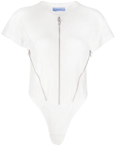 Mugler Zip-embellished Cotton Bodysuit - White
