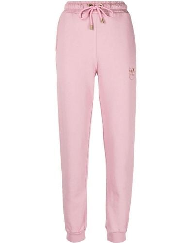 Pinko Logo-embroidered Cotton Track Trousers - Pink