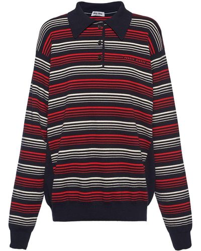 Miu Miu Striped Cotton Polo Shirt - Red