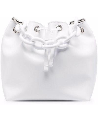 MSGM Chain-link Leather Bucket Bag - White