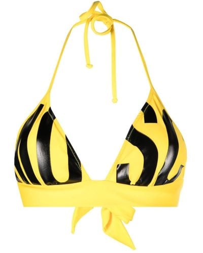 Moschino Logo Print Bikini Top - Yellow