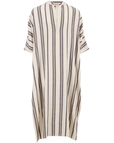 Marrakshi Life Striped Cotton Kaftan Dress - White