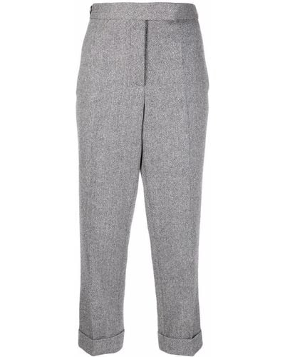 Thom Browne Herringbone Cropped Tailored Pants - Gray