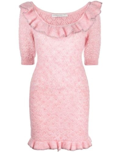 Alessandra Rich Ruffle-trim Knitted Dress - Pink