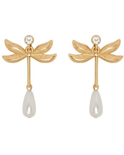 Oscar de la Renta Dragonfly Pearl Drop Earrings - White
