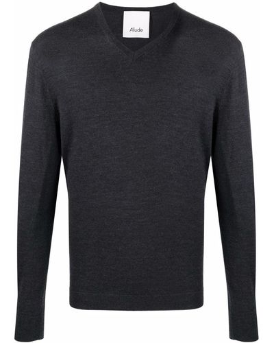 Allude Fine-knit V-neck Sweater - Gray
