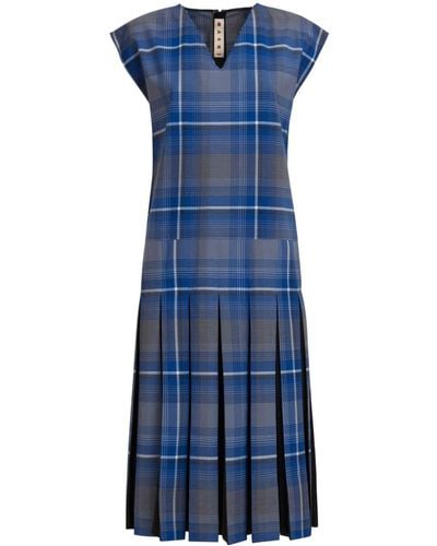 Marni Check-print Twill Dress - Blue