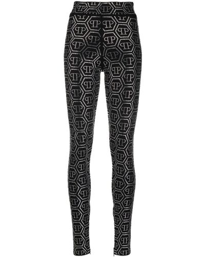 Philipp Plein Leggings mit Monogramm-Print - Schwarz