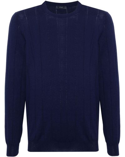 Fay Wide-ribbed Cotton Jumper - Blue