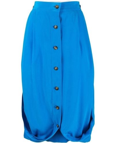 Quira High-waisted Buttoned Silk Skirt - Blue