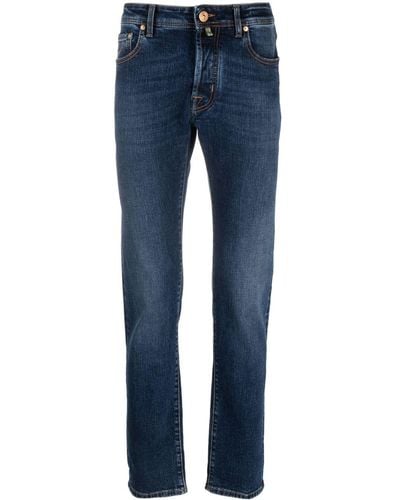 Jacob Cohen Halbhohe Slim-Fit-Jeans mit Logo-Patch - Blau