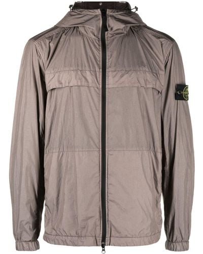 Stone Island Compass-badge Crinkled Hooded Jacket - Brown