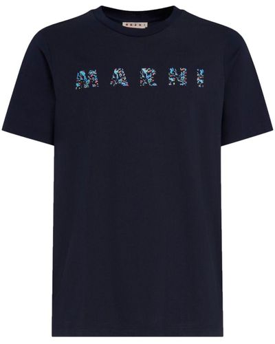 Marni T-shirt en coton à logo imprimé - Bleu