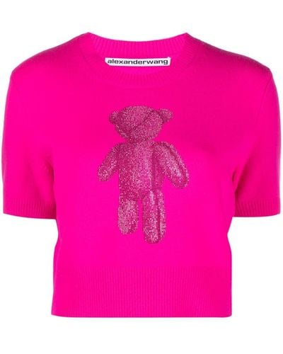 Alexander Wang Beiress Crystal-embellished Short-sleeve T-shirt - Pink