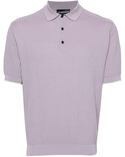 Emporio Armani Crochet-knit Cotton Polo Shirt - Purple