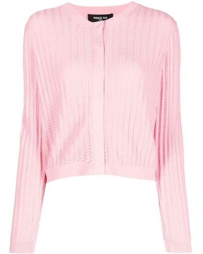Paule Ka Textured-knit Cardigan - Pink