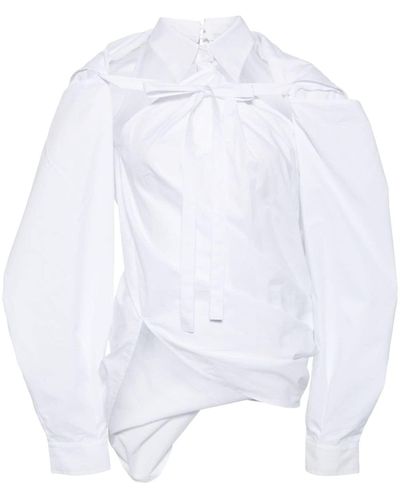 Pushbutton Asymmetric Twisted Shirt - White