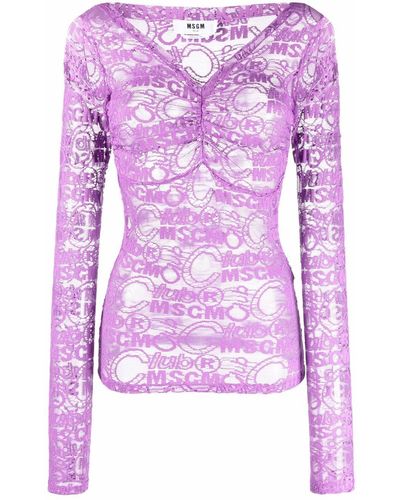 MSGM Top de encaje con manga larga - Morado