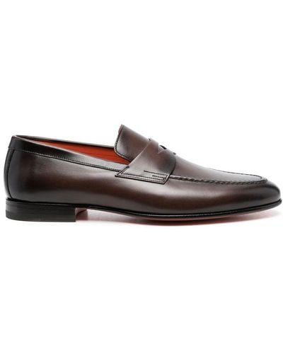 Santoni Leather Penny Loafers - Brown