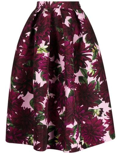 Oscar de la Renta Dahlia Floral-print Midi Skirt - Red