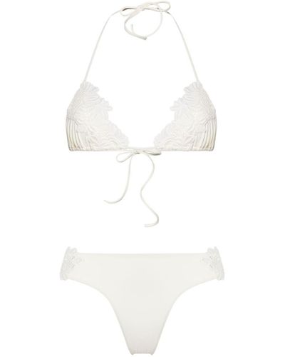 Ermanno Scervino Triangel-Bikini mit Blumen-Häkeldesign - Weiß