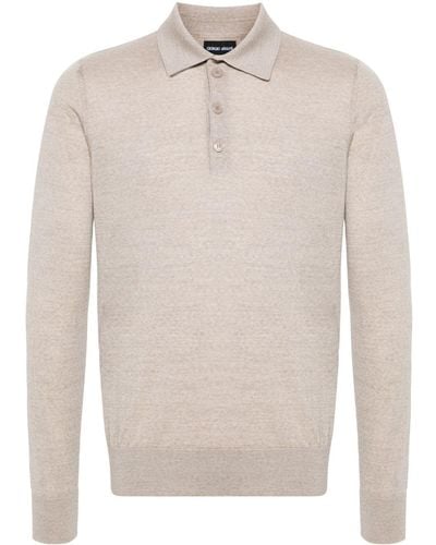 Giorgio Armani Long-sleeve Wool Polo Shirt - White
