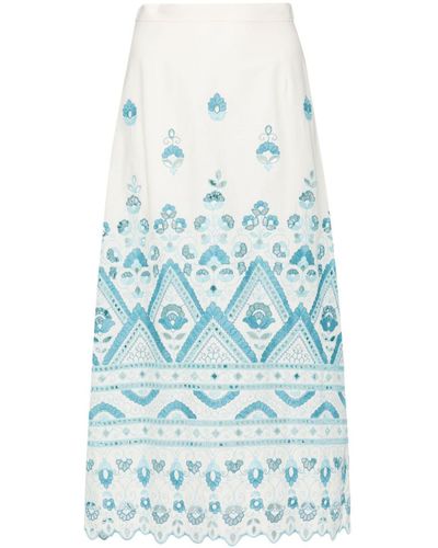 Etro Embroidered A-line Midi Skirt - Blue