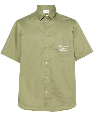 Drole de Monsieur Slogan-print Twill Shirt - Green