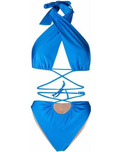 Noire Swimwear Lattice-strap Halterneck Swimsuit - Blue
