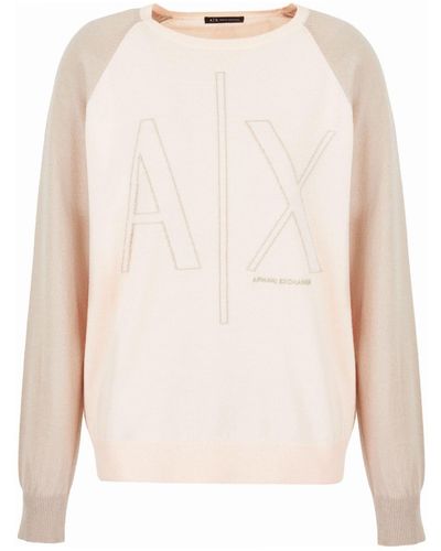 Armani Exchange Two-tone Fine-knit Sweater - Natural