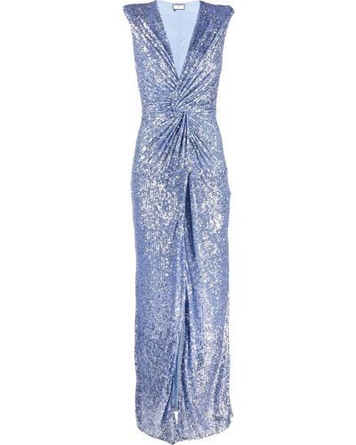 Elisabetta Franchi Sequin-embellished V-neck Gown - Blue