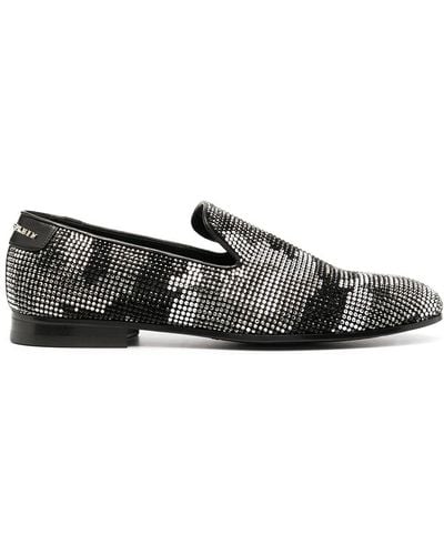 Philipp Plein Embellished Camouflage Moccasin Loafers - Black
