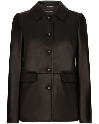 Dolce & Gabbana Button-embossed Leather Jacket - Black