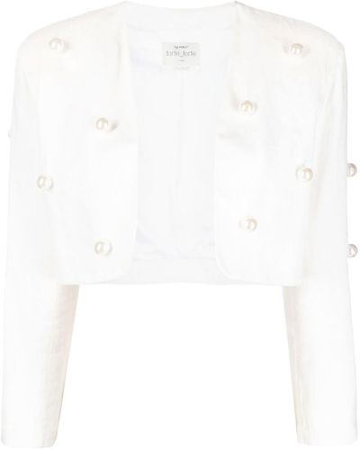 Pearl white Collared Cropped Vest