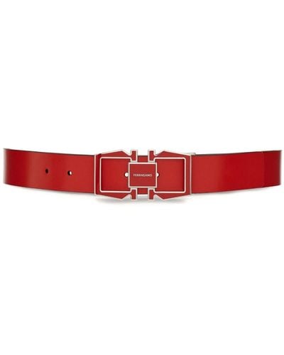 Ferragamo Enamel-detail Logo-buckle Belt - Red