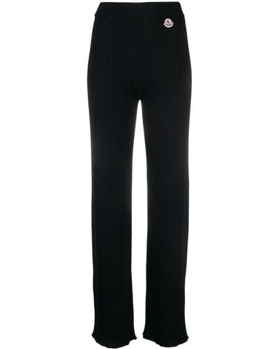 Moncler Ribbed-knit Logo-patch Trousers - Black