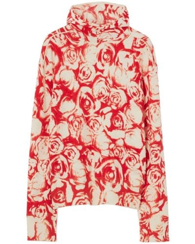 Burberry Rose-pattern Wool Fleece Hoodie - Red