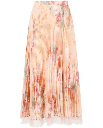 Twin Set Floral-print Pleated Midi Skirt - Pink