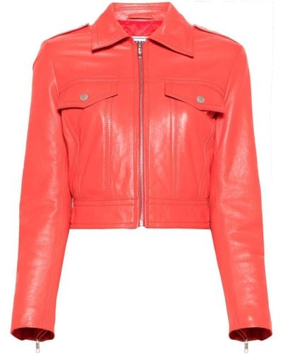 Moschino Cropped Leather Biker Jacket - Red