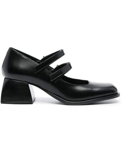NODALETO Square-toe 50mm Leather Court Shoes - Black