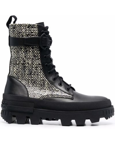 Moncler Tweed-panelled Mid-calf Boots - Black