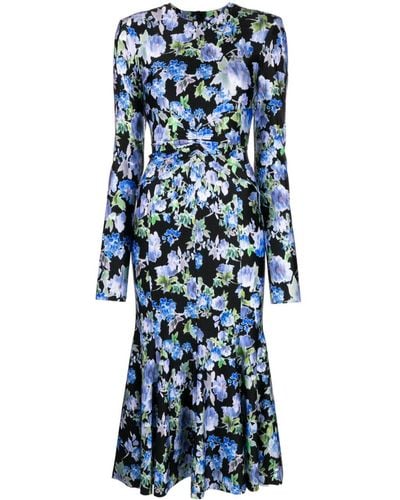 Philosophy Di Lorenzo Serafini Gerafftes Maxikleid mit Blumen-Print - Blau