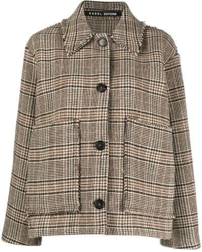 Kassl Check-pattern Frayed Oversized Jacket - Brown