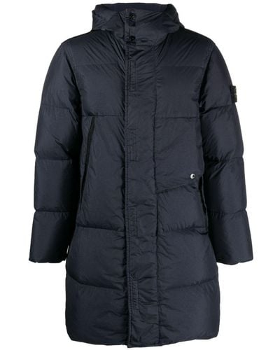 Stone Island Compass-patch Hooded Down Coat - Blue